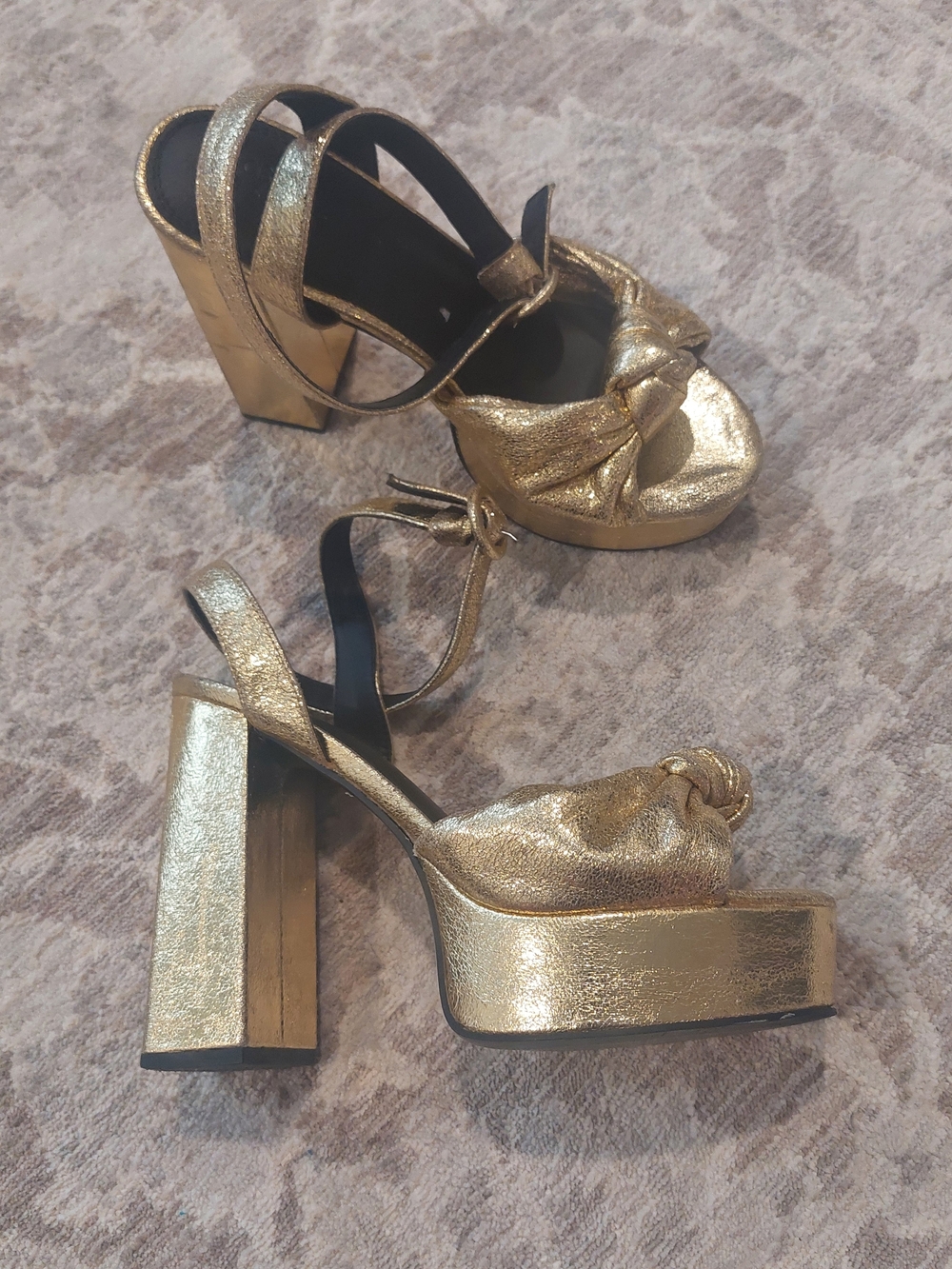 ASOS Gold Platform Knot-Front Womens Heeled Sandals